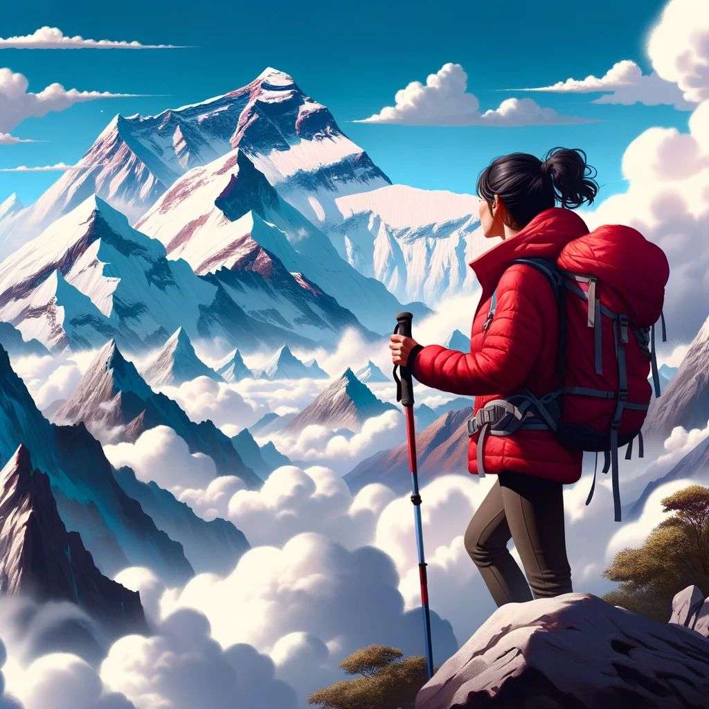 someone gazing at Mount Everest, digital art, trending on ArtStation